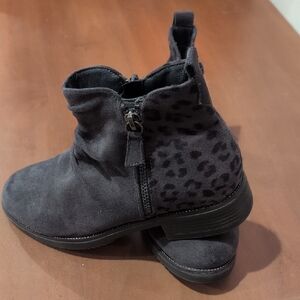 Kids' Black Leopard Print Ankle Boots